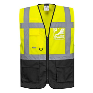CHALECO BICOLOR AMARILLO HI-VIZ / NEGRO 7 BOLSILLOS